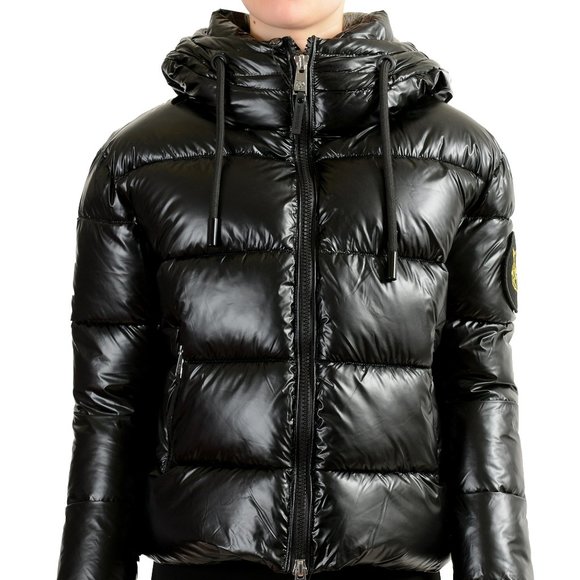 Plein Sport Women's Black Hooded Logo Print Zip Up Parka Jacket